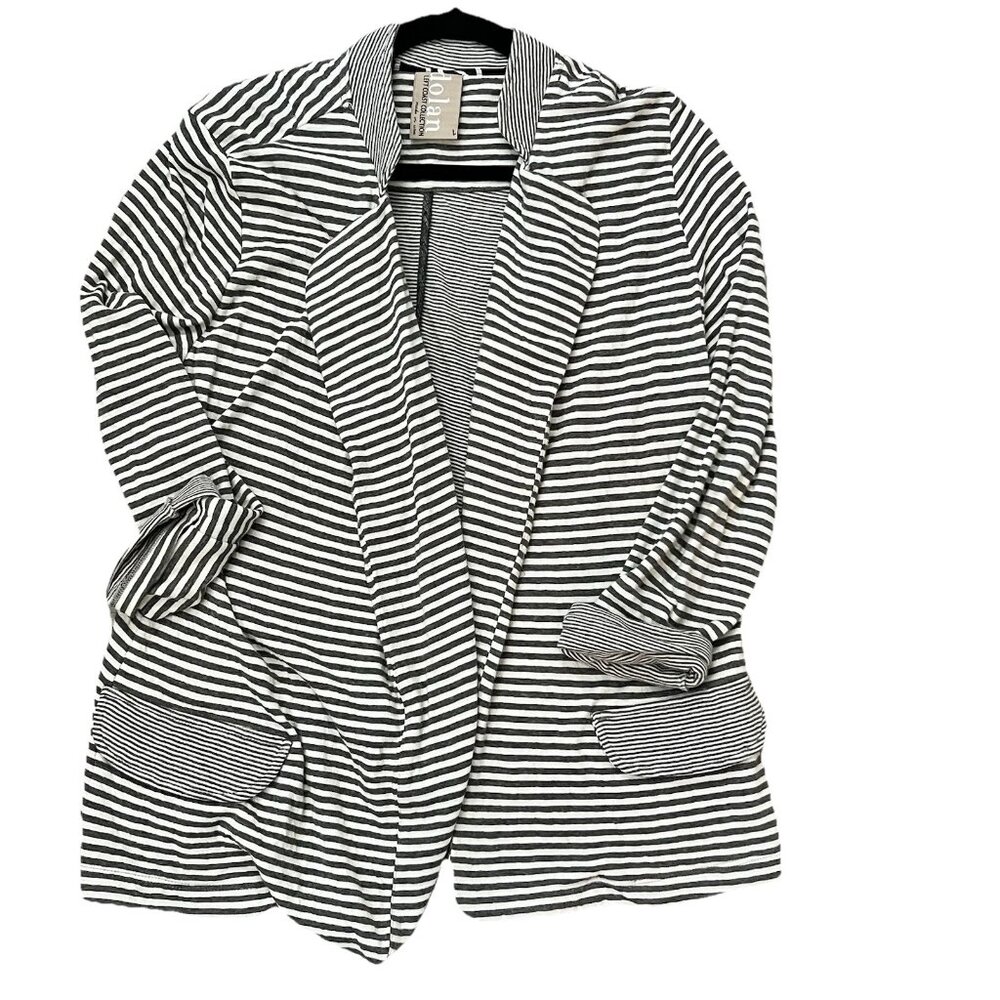 dolan Black & White Striped Open Front Blazer